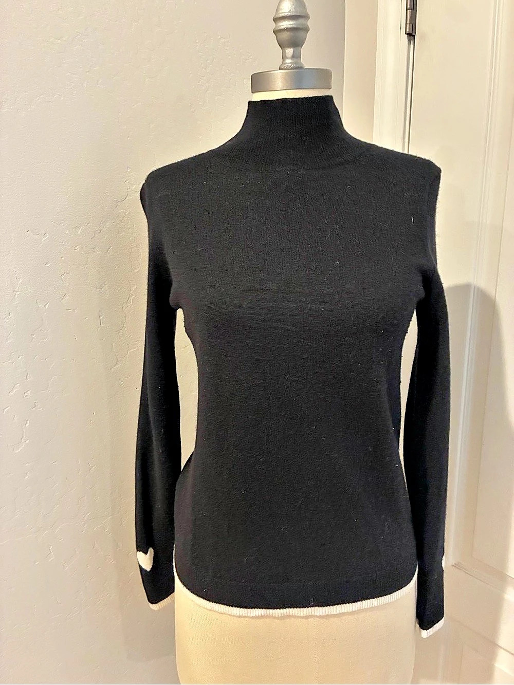 The White Company White Label Mock Neck Sweater with Heart Cuff Detail Black Siz